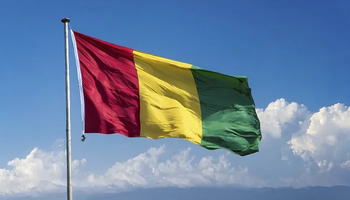 Framed Print : The Flag of Guinea Print - Isolated Against Blue Sky