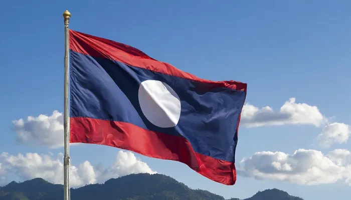 Framed Print : The Flag of Laos Print - Blue Sky Background Framed Print : The Flag of Laos Print - Blue Sky Background