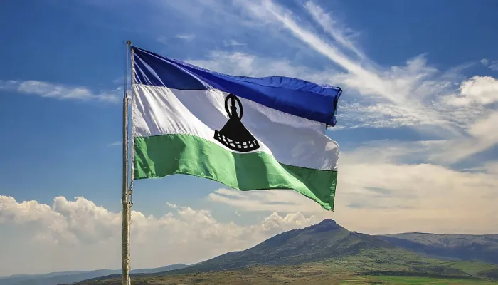 Framed Print : The Flag of Lesotho Print - Blue Sky Background