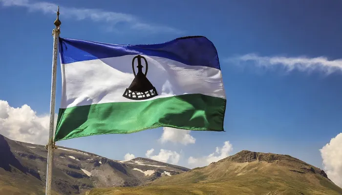 Framed Print : The Flag of Lesotho Print: Blue Sky Scene Framed Print : The Flag of Lesotho Print: Blue Sky Scene