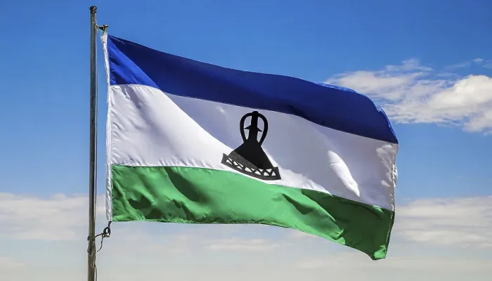 Framed Print : The Flag of Lesotho Print - Blue Sky Background Framed Print : The Flag of Lesotho Print - Blue Sky Background