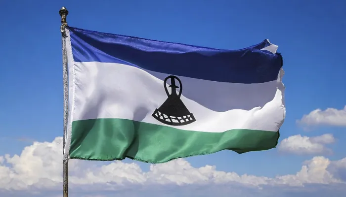 Framed Print : The Flag of Lesotho Print: Blue Sky Background Framed Print : The Flag of Lesotho Print: Blue Sky Background