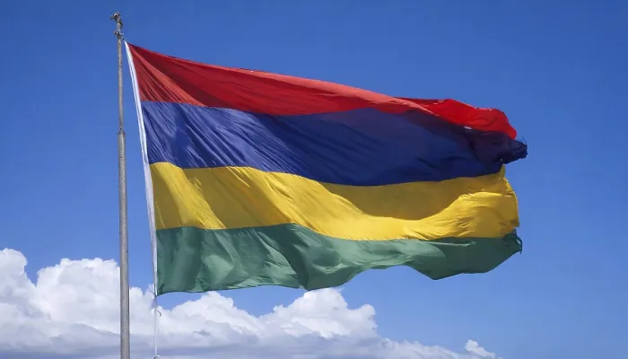 Framed Print : The Flag of Mauritius Print, Isolated Against Blue Sky Framed Print : The Flag of Mauritius Print, Isolated Against Blue Sky