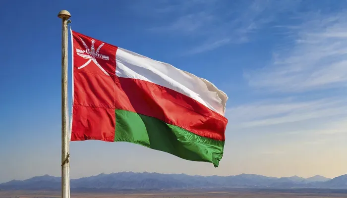 Framed Print : The Flag of Oman Print - Blue Sky Background