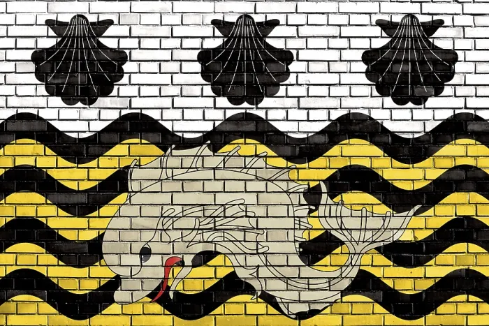 Framed Print : Flag of Poole Painted Print on Brick Wall