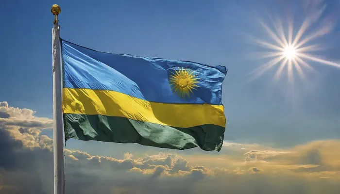 Framed Print : Rwanda Flag Print - Blue Sky Background Framed Print : Rwanda Flag Print - Blue Sky Background