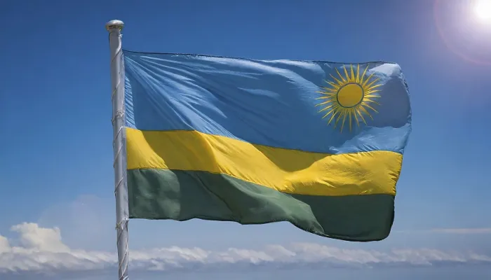 Framed Print : Rwanda Flag Print: Blue Sky Background Framed Print : Rwanda Flag Print: Blue Sky Background