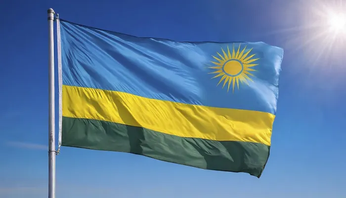 Framed Print : The Flag of Rwanda Print - Blue Sky Background Framed Print : The Flag of Rwanda Print - Blue Sky Background