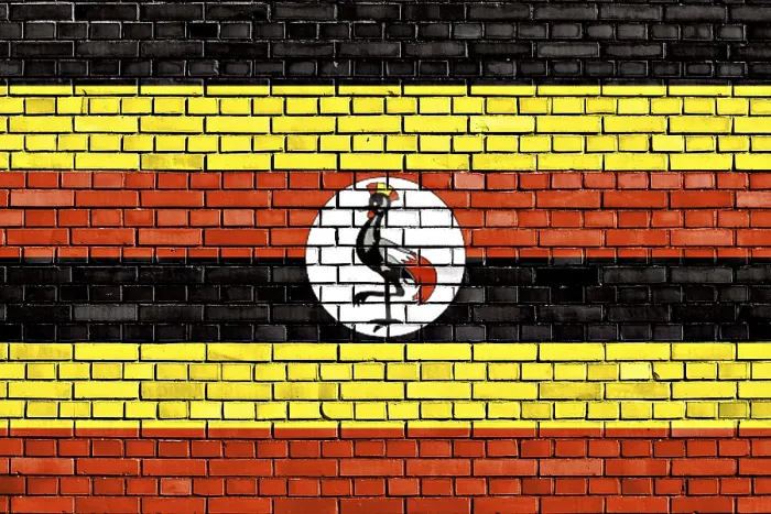 Framed Print : Flag of Uganda Painted Print on Brick Wall