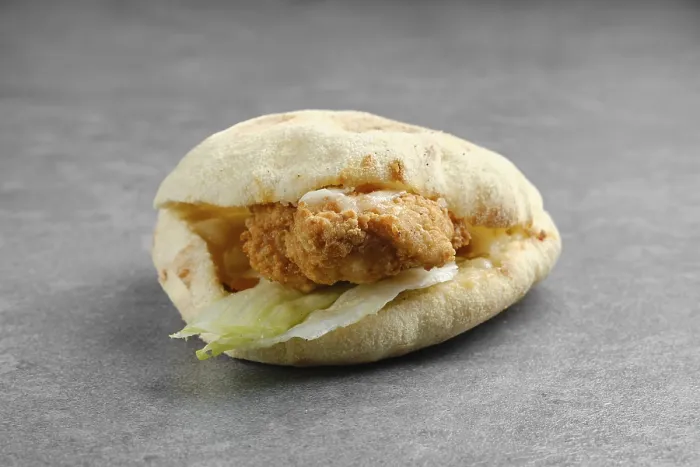 Framed Print : Flat Bread with Chicken Fillet in Breading Print Framed Print : Flat Bread with Chicken Fillet in Breading Print