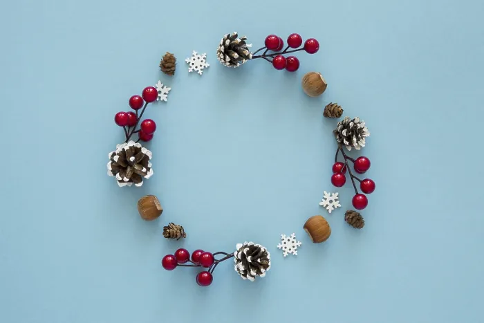 Framed Print : Flat Lay Winter Wreath Print Framed Print : Flat Lay Winter Wreath Print