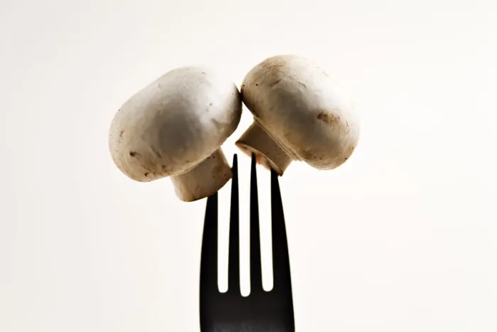 Framed Print : Fork Holding Two Button Mushrooms Print Framed Print : Fork Holding Two Button Mushrooms Print
