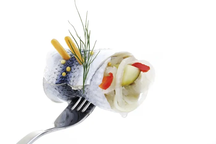 Framed Print : Fork Holding Rollmops Print Framed Print : Fork Holding Rollmops Print