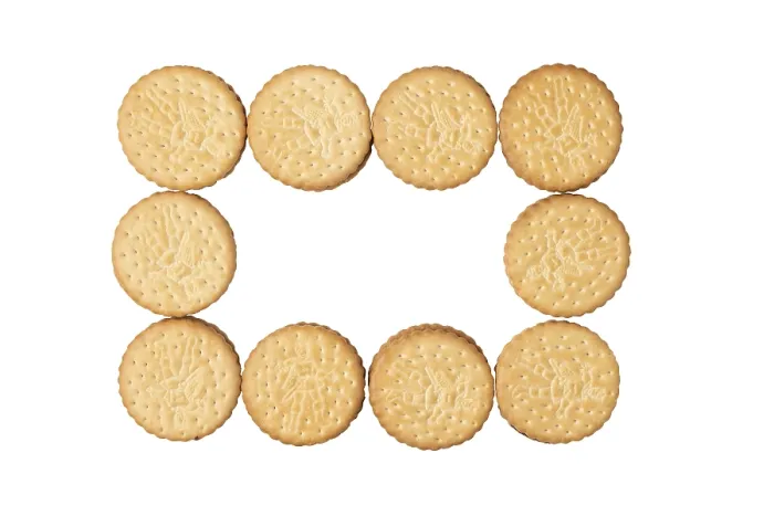 Framed Print : Double Biscuit Print on White with Central Copy Space Framed Print : Double Biscuit Print on White with Central Copy Space