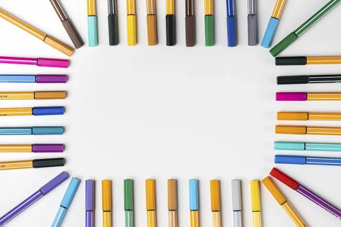 Framed Print : Print of Frame made of Fineliners on White Background Framed Print : Print of Frame made of Fineliners on White Background
