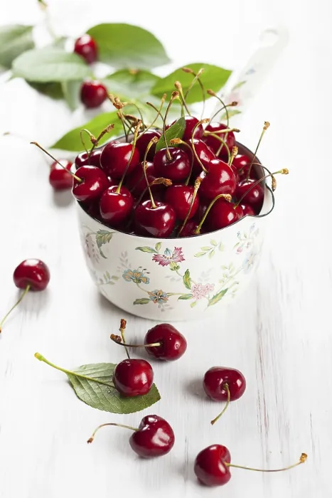 Framed Print : Fresh Cherries in Pot on Table Print Framed Print : Fresh Cherries in Pot on Table Print