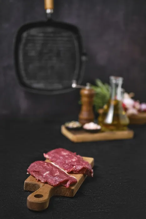 Framed Print : Fresh Lamb Steak Print on Kitchen Table Framed Print : Fresh Lamb Steak Print on Kitchen Table