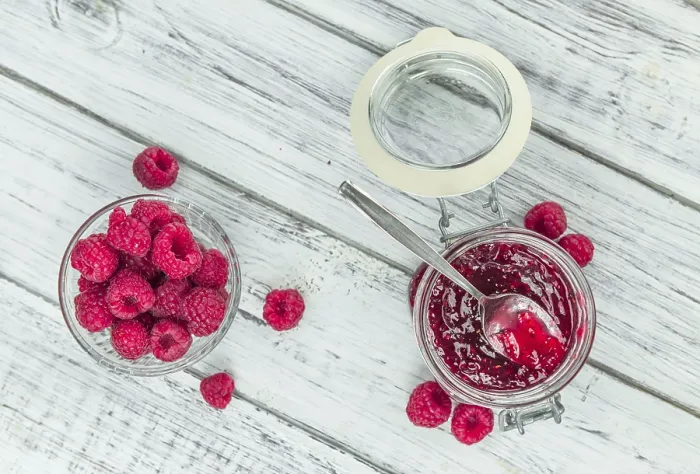 Framed Print : Rustic Wooden Table Print: Fresh Raspberry Jam Close-Up Framed Print : Rustic Wooden Table Print: Fresh Raspberry Jam Close-Up