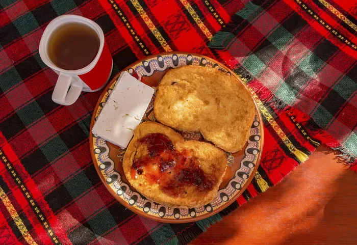 Framed Print : Fried Bread Slices with Cheese and Tea Print Framed Print : Fried Bread Slices with Cheese and Tea Print