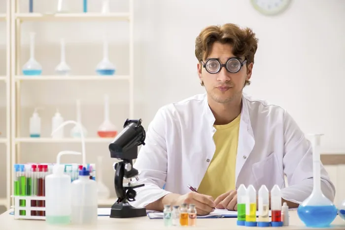 Framed Print : Funny Crazy Chemist Doing Experiments and Tests Print Framed Print : Funny Crazy Chemist Doing Experiments and Tests Print