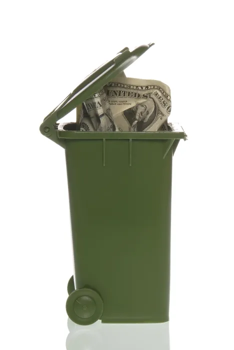 Framed Print : Garbage Container with Dollar Bills Print Framed Print : Garbage Container with Dollar Bills Print