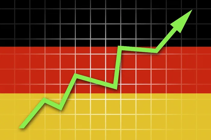 Framed Print : The German Flag and Arrow Graph Going Up Print