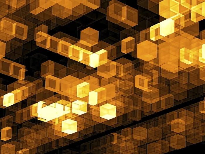 Framed Print : Golden Technology Print - Abstract Chaos Cubes Design Framed Print : Golden Technology Print - Abstract Chaos Cubes Design