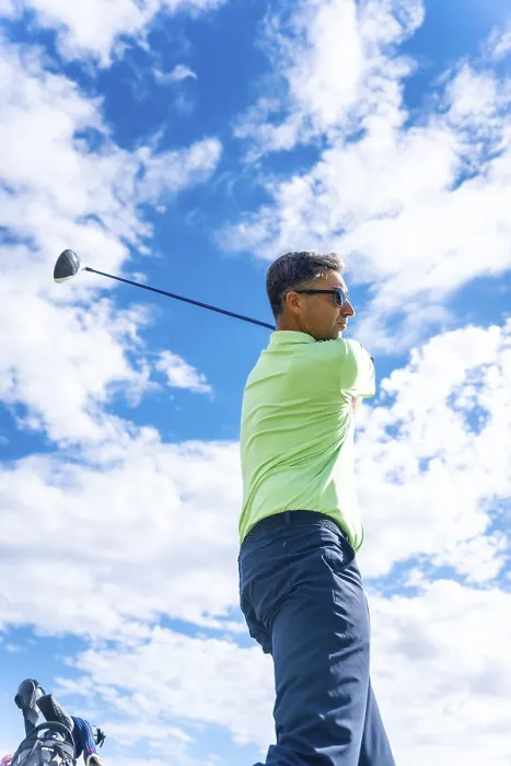 Framed Print : Golf Player Hitting Ball Print