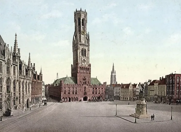 Framed Print : Historic Print of Bruges' The Great Square with the Belfry Framed Print : Historic Print of Bruges' The Great Square with the Belfry