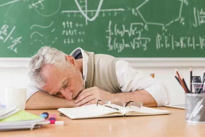 Framed Print : Grey Haired Teacher Sleeping Table Print Framed Print : Grey Haired Teacher Sleeping Table Print