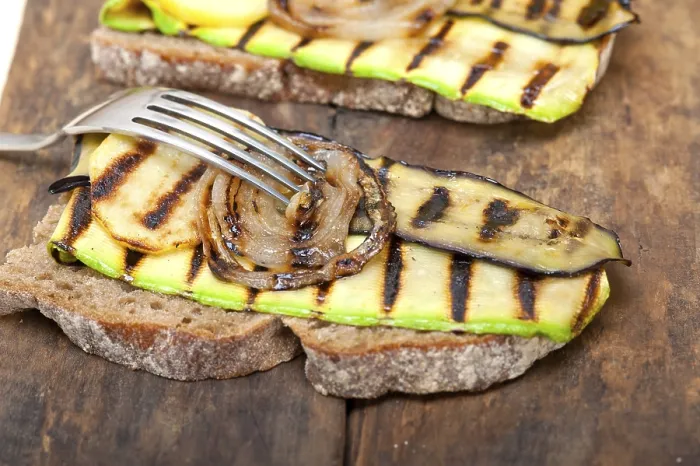 Framed Print : Grilled Vegetables Print on Rustic Bread