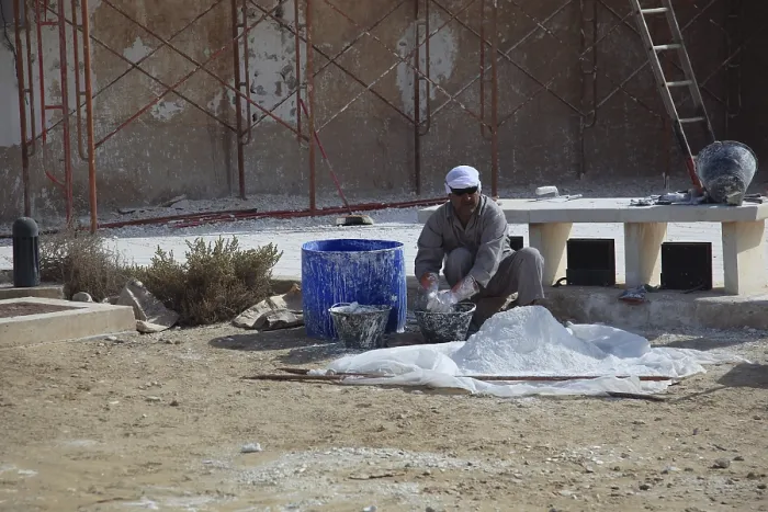 Framed Print : Guest Workers on a Construction Site Print, Doha, Qatar