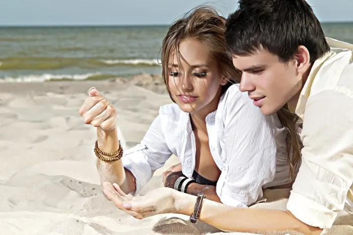 Framed Print : Guy and his girlfriend on the beach Print Framed Print : Guy and his girlfriend on the beach Print