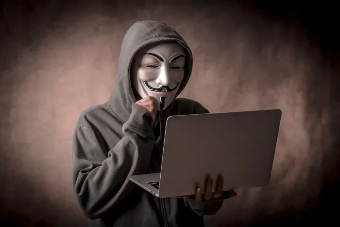 Framed Print : Hacker with Anonymous Mask Print, Studio Shot Framed Print : Hacker with Anonymous Mask Print, Studio Shot