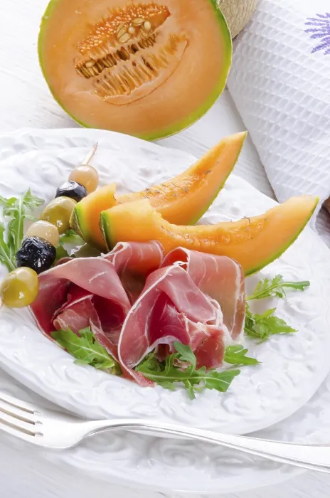 Framed Print : Ham with Melon and Olives Print Framed Print : Ham with Melon and Olives Print