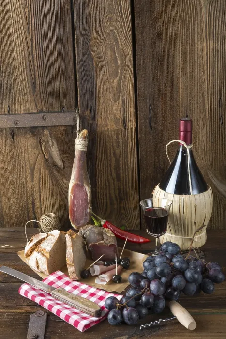 Framed Print : Ham, Wine and Bread Print Framed Print : Ham, Wine and Bread Print