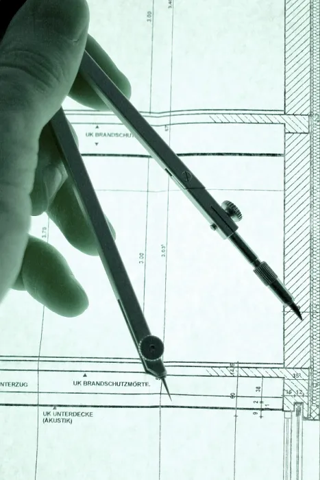 Framed Print : Hand with Dividers on Construction Plan Print Framed Print : Hand with Dividers on Construction Plan Print