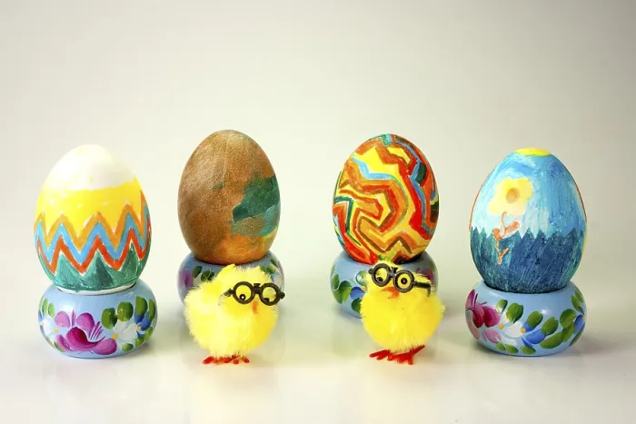 Framed Print : Handmade Painted Easter Eggs with Yellow Chicks Print Framed Print : Handmade Painted Easter Eggs with Yellow Chicks Print