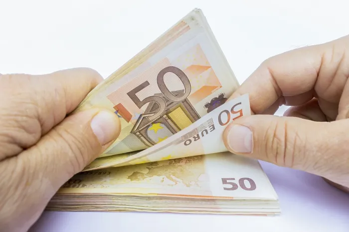 Framed Print : Two Hands Counting 50 Euro Notes Print