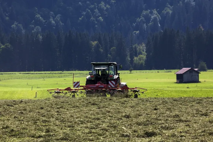 Framed Print : Print of Haymaking with Tractor, Oberstdorf, Bavaria Framed Print : Print of Haymaking with Tractor, Oberstdorf, Bavaria