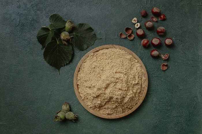 Framed Print : Hazelnut Flour Print, Top View Framed Print : Hazelnut Flour Print, Top View