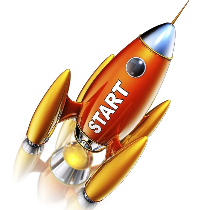Framed Print : High Resolution Print of Rocket with Start Icon