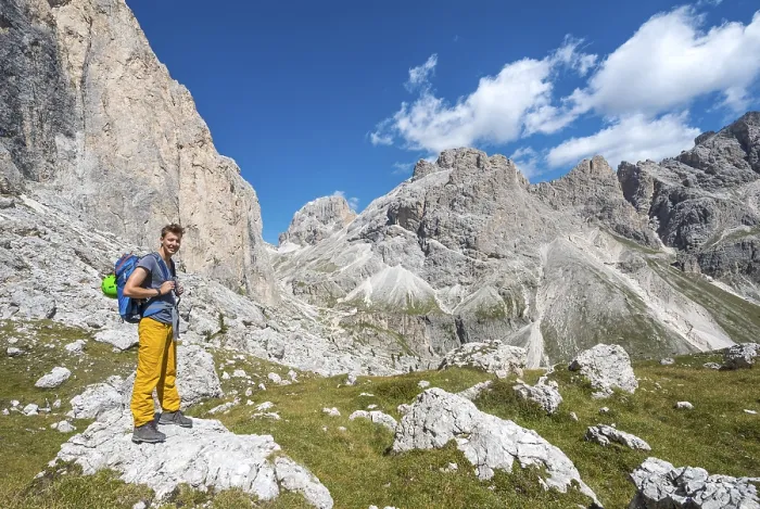 Framed Print : Hiker at Rosengarten-Group, Dolomites Print Framed Print : Hiker at Rosengarten-Group, Dolomites Print