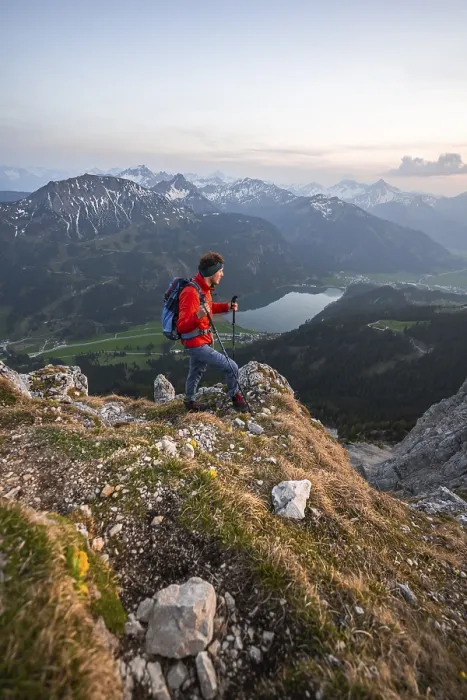Framed Print : Hiker at Schartschrofen Summit Print, Bavaria, Germany Framed Print : Hiker at Schartschrofen Summit Print, Bavaria, Germany