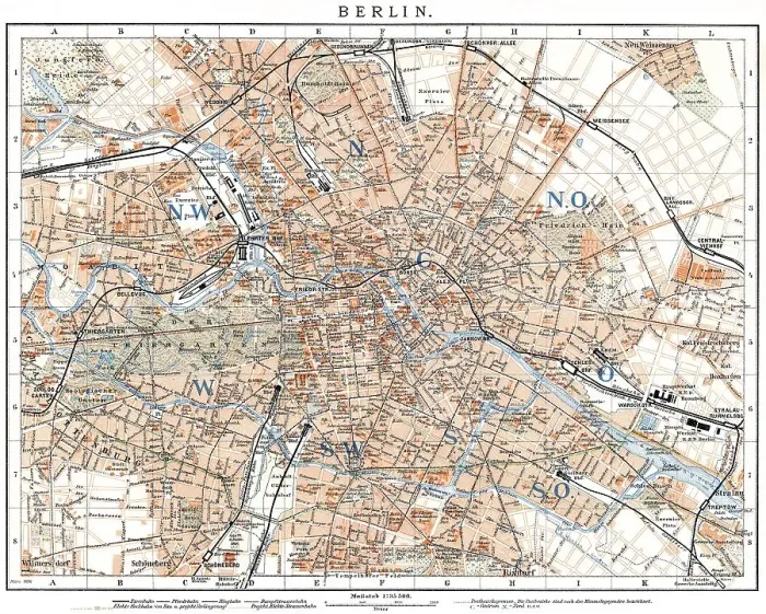 Framed Print : Historic Map Print of Berlin, 1896 Framed Print : Historic Map Print of Berlin, 1896
