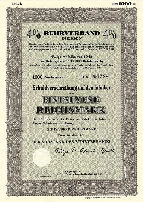 Framed Print : Historic Security Print, 1000 Reichsmarks, Ruhrverband Debenture Framed Print : Historic Security Print, 1000 Reichsmarks, Ruhrverband Debenture