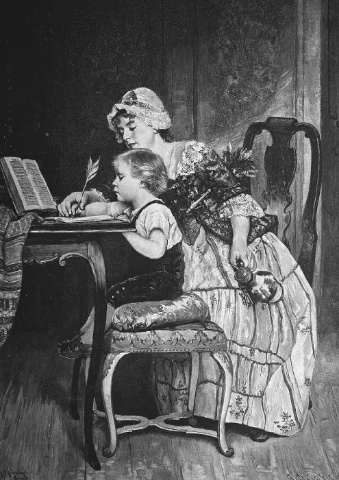 Framed Print : Historical Print of a Child Learning to Write Framed Print : Historical Print of a Child Learning to Write