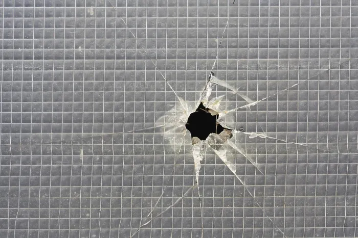 Framed Print : Destroyed Window Print with Hole Framed Print : Destroyed Window Print with Hole