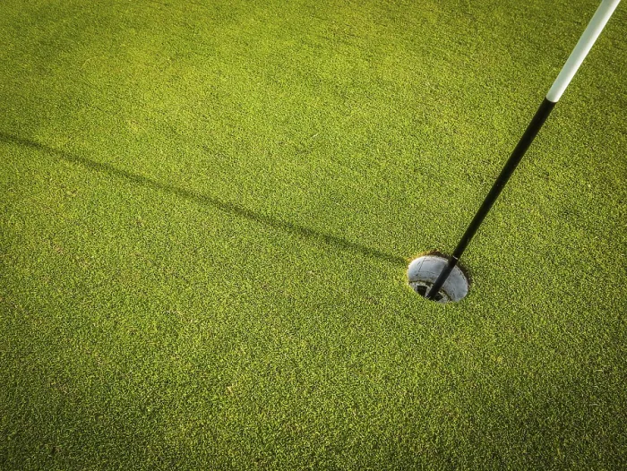 Framed Print : Golf Course Hole Print with Pole and Copy Space Framed Print : Golf Course Hole Print with Pole and Copy Space