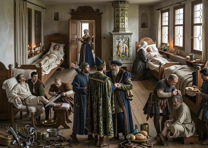 Framed Print : A Hospital Bedside Experience, 16th Century Print Framed Print : A Hospital Bedside Experience, 16th Century Print